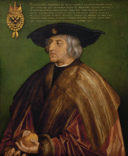 Maximilian I, Archduke Maximilian of Austria, 22 March 1459, 12 January 1519, dynasty of the Habsburgs, from 1477 Duke of Burgundy, from 1486 Roman-German King, from 1493 Lord of the Habsburg Hereditary Lands and from 4 February 1508 until his death Roman-German Emperor, after a painting by Albrecht Dürer, Historical, digitally restored reproduction of a 19th century original, exact date unknown