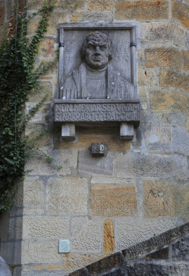 Veste Coburg, the stone relief of Martin Luther on the Luther Chapel, Coburg, Upper Franconia, Bavaria, Germany, Europe