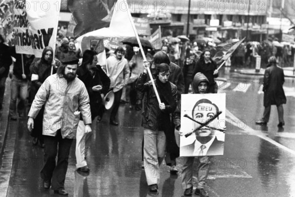 Against the war in Vietnam, supporters of the peace movement demonstrated in Essen, Germany, on 25.01.1975, Europe