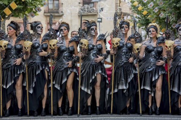 Women in historic clothing, Moors and Christians Parade, Moros y Cristianos, Jijona or Xixona, Province of Alicante, Costa Blanca, Spain, Europe