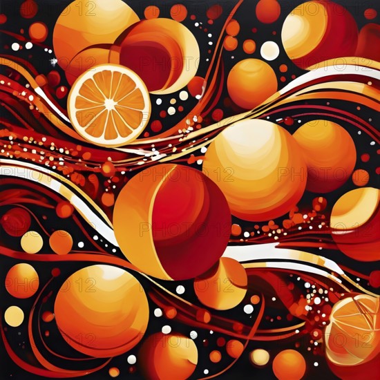 Abstract composition representing the warmth of holiday gatherings in warm red and orange colors, AI generated