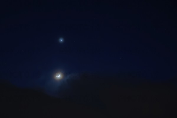 Crescent moon and evening star, Leoben, Styria, Austria, Europe