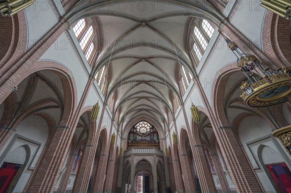 Interior with organ loft of the neo-Gothic parish church Bregenz-Herz Jesu, consecrated in 1906, Bregenz, Baden-Württemberg, Germany, Europe