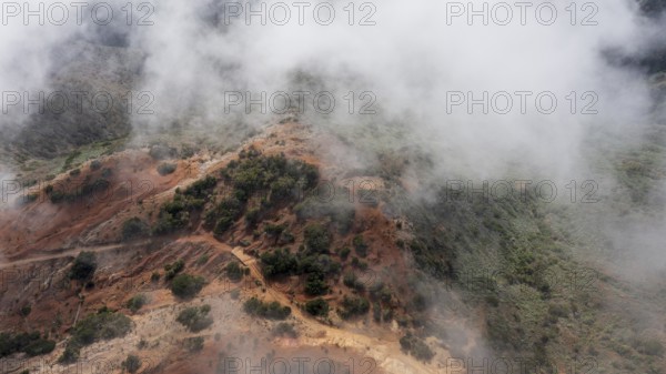 Fog and typical ravine, Barranco, La Gomera, Canary Islands, Spain, Europe