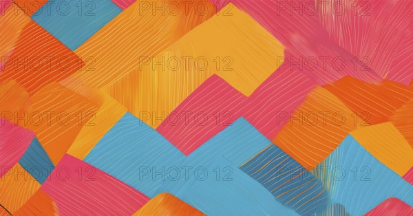 Vibrant patchwork of abstract shapes with pencil texture details, perfect for a variety of creative projects, AI generated