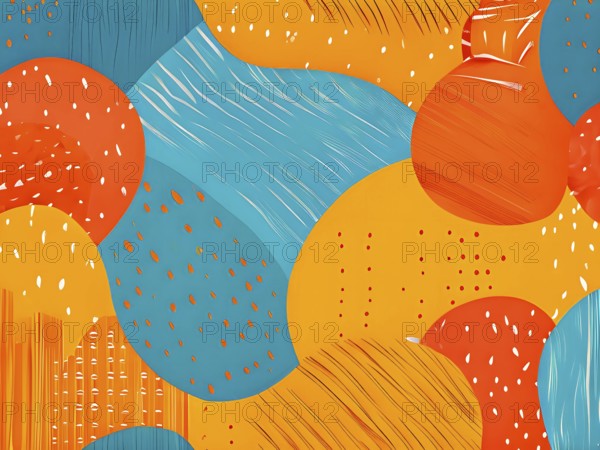 Vibrant patchwork of abstract shapes with pencil texture details, perfect for a variety of creative projects, AI generated