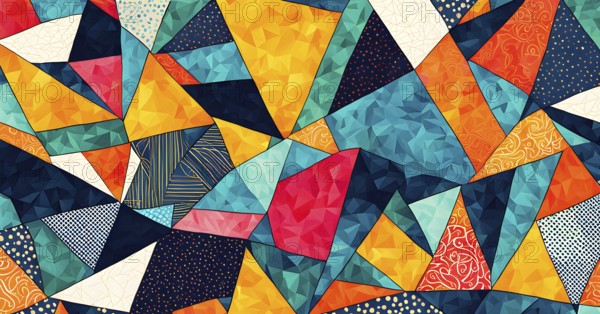 Vibrant patchwork of abstract shapes with pencil texture details, perfect for a variety of creative projects, AI generated