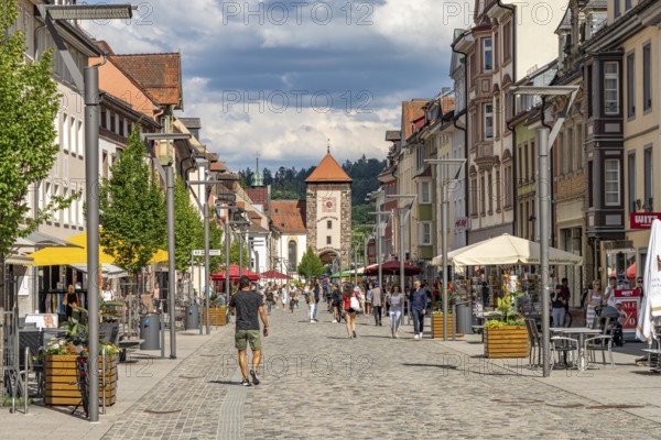 Bickenstrasse pedestrian zone and the Bicken Gate in Villingen-Schwenningen, Black Forest, Baden-Württemberg, Germany, Europe