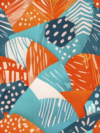 Vibrant patchwork of abstract shapes with pencil texture details, perfect for a variety of creative projects, AI generated