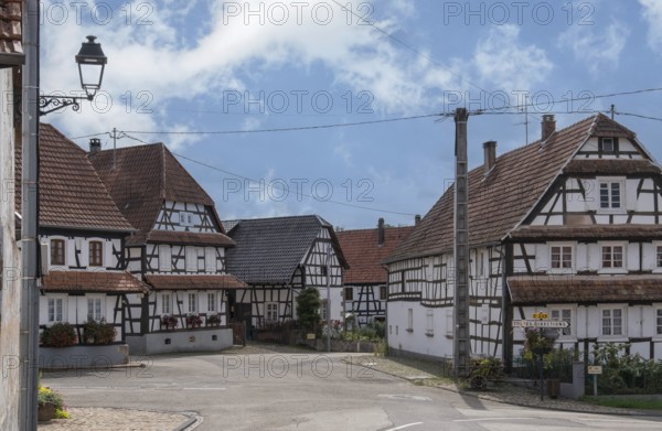 Main street with half-timbered houses, Hunspach, Alsace, France, Europe