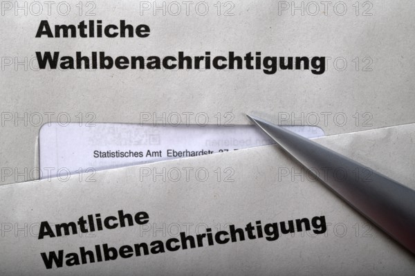 Official election notification for the Bundestag election on 23 February 2025 in the Federal Republic of Germany, letter, documents, election documents, notification, letter opener, Statistisches Landesamt Stuttgart, Baden-Württemberg, Germany, Europe