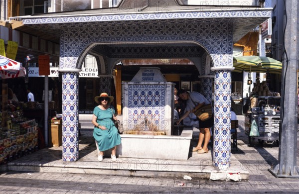 Water fountain in Kusadasi, Turkey, 1997 Iznik tile panels with intricate floral motifs, the so-called arabesques, Asia