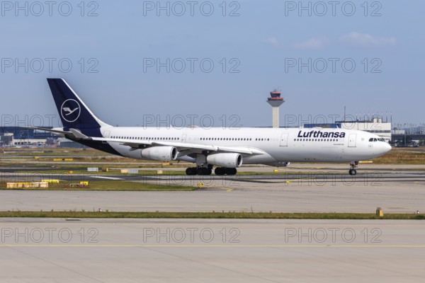 A Lufthansa Airbus A340-300 aircraft with the registration D-AIGO at the airport in Frankfurt, Germany, Europe