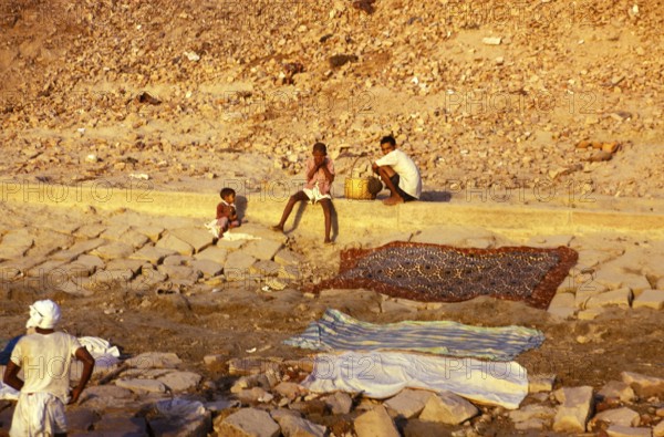 Laundry made of stones for drying the river Ganges, Varanasi, India 1974