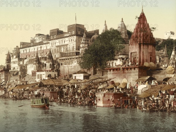 Benares, Varanasi. Rajah Potia Temple, India, digitally restored reproduction from a 19th century original, record date not stated, Varanasi. Rajah Potia Temple, India, digitally restored reproduction from a 19th century original, record date not stated, Asia