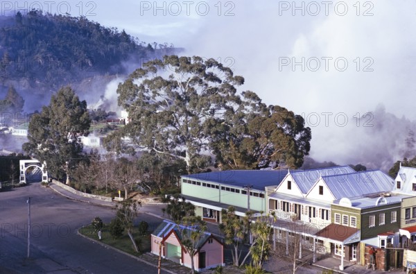 Hokowhitu a Tu memorial bridge and Maori village, Rotorua, New Zealand 1974 Entrance to Te Whakarewarewa village