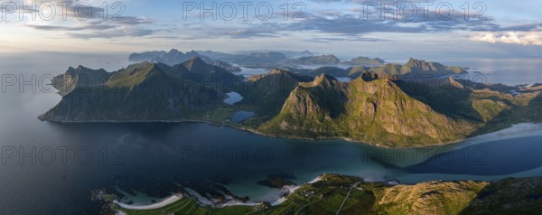 View of the fjords and mountains of Lofoten, Norway, Europe