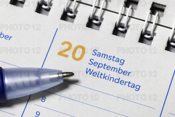 Calendar entry for 20 September with reference to World Children's Day, Calendar, Germany, Europe