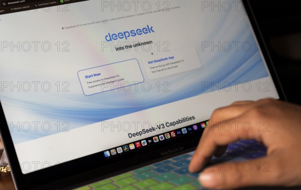 In this photo illustration, the DeepSeek app is displayed on a laptop on January 29, 2025 in New Delhi, India, Asia