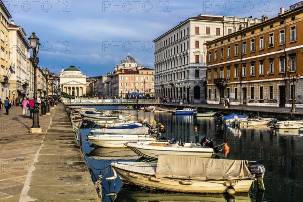 Commercial and residential houses of old families on the Grand Canal in the heart of Borgo Teresiano, Trieste, harbour town on the Adriatic, Friuli, Italy, Trieste, Friuli, Italy, Europe