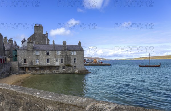 Lerwick, a coastal city in Shetland Scotland British Islands in England with scenic medieval houses.