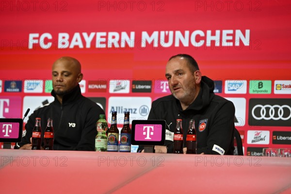 Press Conference PK Coach Coach Vincent Kompany FC Bayern Munich FCB Coach Coach Frank Schmidt 1. FC Heidenheim 1846 FCH Allianz Arena, Munich, Bavaria, Germany, Europe