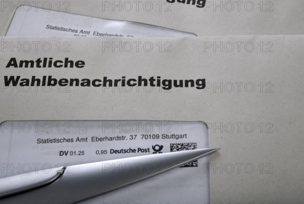 Official election notification for the Bundestag election on 23 February 2025 in the Federal Republic of Germany, letter, documents, election documents, notification, letter opener, Statistisches Landesamt Stuttgart, Baden-Württemberg, Germany, Europe