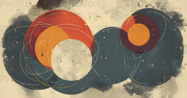 Abstract illustration of overlapping circles in a vintage background, AI generated