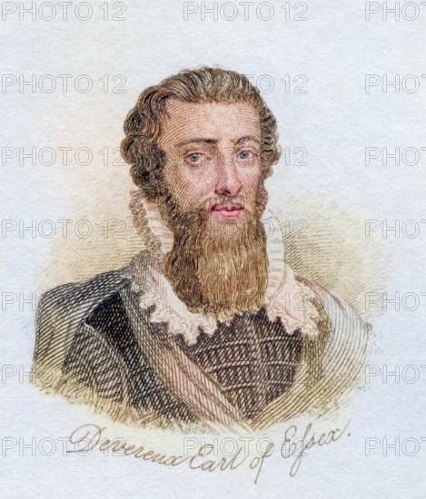 Robert Devereux, 2nd Earl of Essex, Viscount Hereford, Lord Ferrers, Lord Bourchier, 1567, 1601. English soldier, military hero and courtier. From the book Crabbs Historical Dictionary, published 1825, Historical, digitally restored reproduction from a 19th century original, Record date not stated