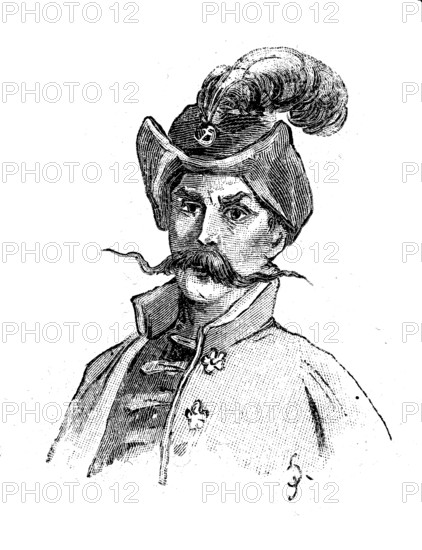 Hat fashion and beard fashion for men in Poland in the 19th century, historical, digital reproduction of an original from the 19th century