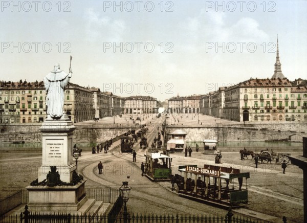 Victor Emmanuel Square, Turin, Italy, Historical, digitally restored reproduction from a 19th century original, Record date not stated, Europe