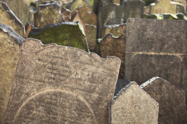 The Old Jewish Cemetery in the Josefov district is one of the most historically significant Jewish cemeteries in Europe. It contains over 12, 000 gravestones and presumably the remains of 100, 000 people, Prague, Czech Republic, Europe