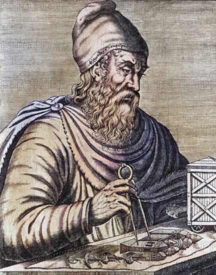 Archimedes of Syracuse, ca. 287 BC, ca. 212 BC Greek mathematician, physicist and engineer, Archimedes of Syracuse circa 287 BC- circa 212 BC Greek mathematician physicist engineer, Historical, digitally restored reproduction from a 19th century original, Record date not stated