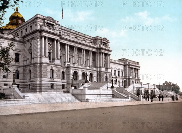 West facade of Congress, Washington, United States, 1890, Historic, digitally restored reproduction from a 19th century original West facade of Congress, United States, Historic, digitally restored reproduction from a 19th century original, North America