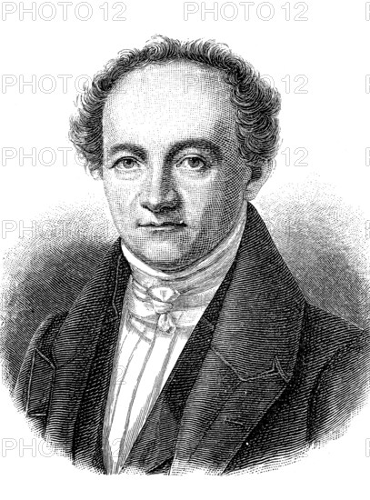 Heinrich Friedrich Wilhelm Gesenius, 3 February 1786, 23 October 1842, a German theologian, scholar of the cultures and history of the Middle East and one of the most important scholars and researchers of the Semitic languages, Historical, digital reproduction of an original from the 19th century