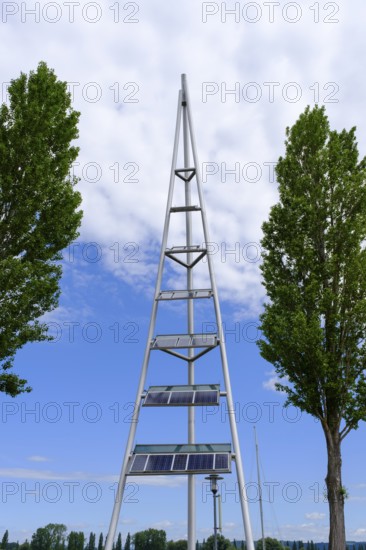 Solar tower at the harbour, moss, Höri peninsula, Lake Constance, Baden-Württemberg, Germany, Europe