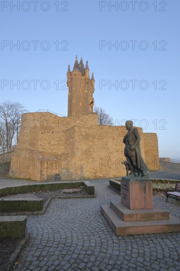 Landmark Wilhelmsturm built in 1895 and monument to Wilhelm I. 1533-1584, Prince, Count of Orange and Nassau, The Silent One, statue, personality, Nassau, Schlossberg, Dillenburg, Hesse, Germany, Europe