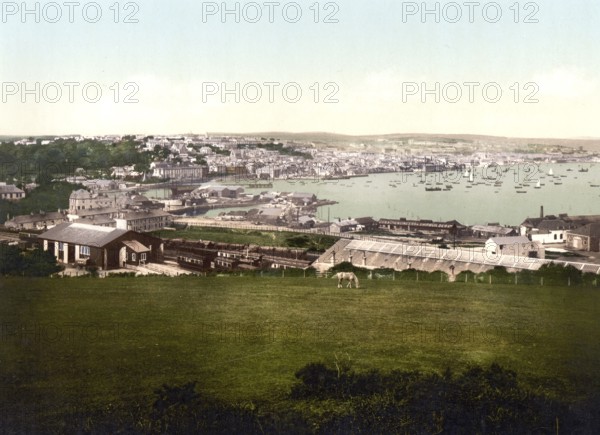 Falmouth, harbour town on the south coast of the county of Cornwall in England, Historical, around 1900, digitally restored reproduction after an original from the 19th century, harbour town on the south coast of the county of Cornwall in England, Historical, around 1900, digitally restored reproduction after an original from the 19th century