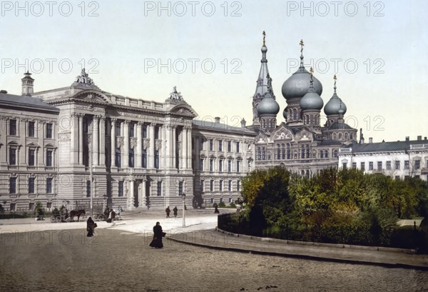 Palace of Justice and Pantelimon Church, Odessa, Russia, Ukraine, c. 1890, Historic, digitally enhanced reproduction of a photochrome print of the period, Europe