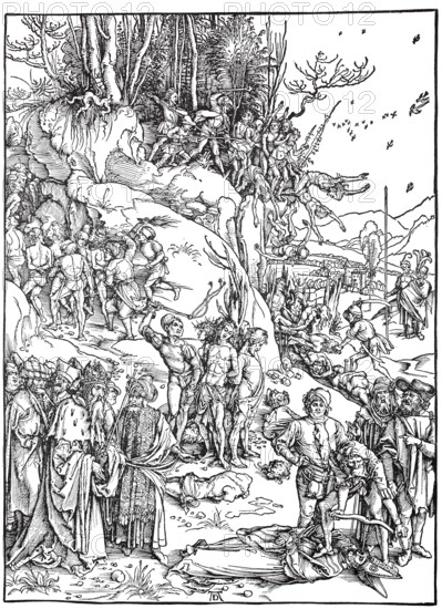 The martyrdom of the ten thousand, woodcut by Albrecht Dürer, historical, digitally improved reproduction of an old woodcut, The martyrdom of the ten thousand, woodcut by Albrecht Dürer, historical, digitally improved reproduction of an old woodcut