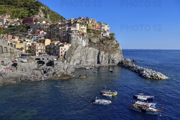 Fishing village of Manarola, district of Riomaggiore, Cinque Terre, province of La Spezia, Liguria, Italy, Europe