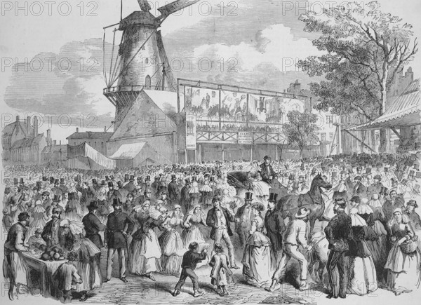 Large folk festival in 1869 in Rotterdam, Holland, large folk festival in 1869 in Rotterdam, Historic, digitally restored reproduction of a 19th century original, exact original date unknown