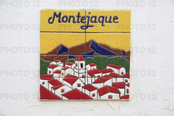 Ceramic tiles picture village of Montejaque, Serrania de Ronda, Malaga province, Spain, Europe