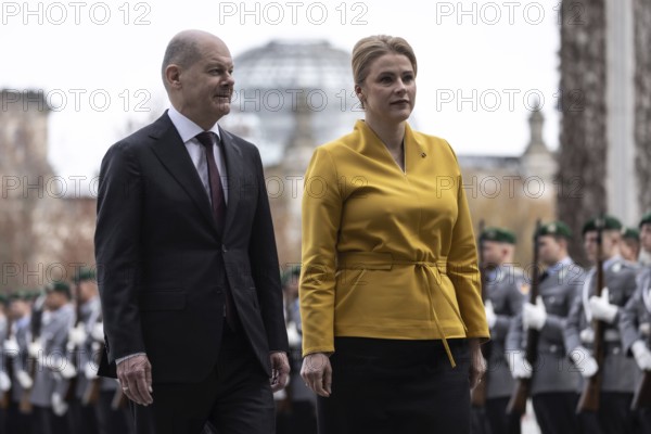 (L-R) Olaf Scholz, Federal Chancellor, and Evika Sili˜Üa, Prime Minister of Latvia, at a meeting in Berlin, 27 March 2024