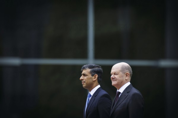 Olaf Scholz (SPD), Federal Chancellor, receives Rishi Sunak, Prime Minister of the United Kingdom of Great Britain and Northern Ireland, in the Chancellery. Berlin, 24.04.2024