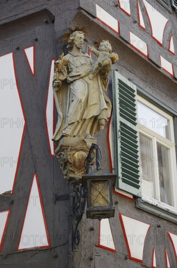 Figure of St Joseph at Fleck House, Bensheim, Hessische Bergstrasse, Hesse, Germany, Europe