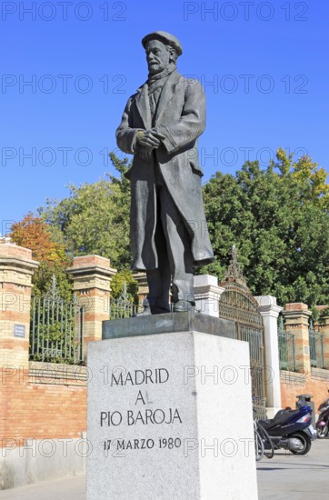 Statue of writer Pío Baroja y Nessi 1872-1956, near Retiro Park, Madrid, Spain, Europe