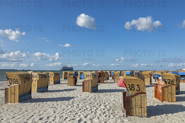 Mein Schiff cruise ship, beach chairs, beach, Laboe, Schleswig-Holstein, Germany, Europe