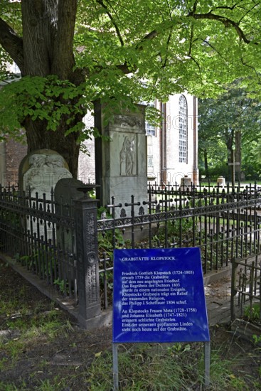 Europe, Germany, Hanseatic City of Hamburg, Altona district, cemetery at St. Christian's Church, tomb of Friedrich Gottlieb Klopstock, German poet, memorial plaque, Europe