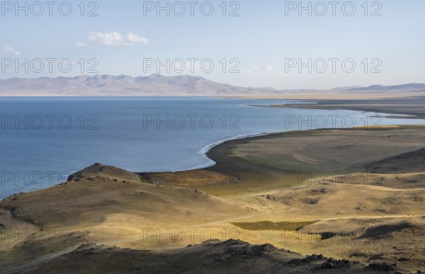 Mountain landscape with Lake Song Kul, Naryn region, Kyrgyzstan, Asia